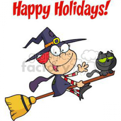 Happy Holidays Greeting With Halloween Little Witch clipart. Royalty-free  clipart # 379340