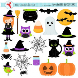 Halloween Clipart Set - clip art set of witch, cat ...