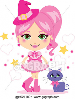 EPS Illustration - Cute pink witch. Vector Clipart ...