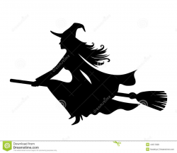 Witch On A Broomstick. Vector Black Silhouette. Stock Vector ...