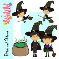 Witch and Wizard Kids Clipart- (Halloween Clip Art)