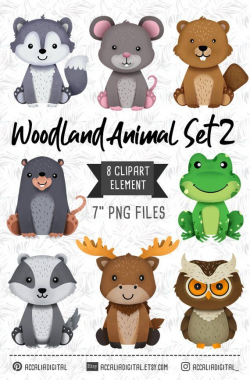 Woodland animals Clipart, owl, wolf, Forest Friends sticker ...