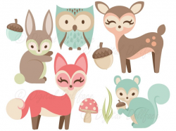 Woodland Animals Clipart - Fox, Owl, Deer, Bunny, Squirrel | Meylah