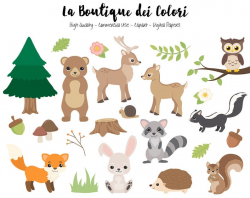 Woodland Animals Clipart, Cute Digital Graphics PNG, Fox, bear, bunny,  deer, squirrel, Forest, Woodland party Clip art, Commercial Use
