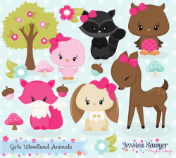 INSTANT DOWNLOAD, girls woodland animals clipart, forest ...