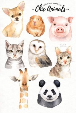 Chic Animals Watercolor Clip Art, Woodland Animals, Kids ...