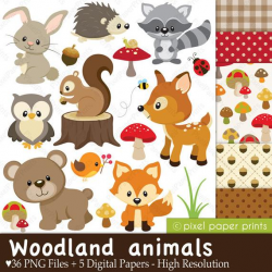Woodland Animals - Clip art and Digital paper set