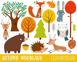 Autumn Woodland Clipart | Fall Clipart | Autumn Clip Art | Cute Woodland  Animals