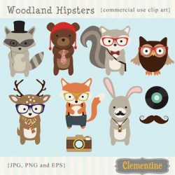 Woodland Hipsters Clip Art - woodland animals line art ...