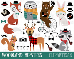 Hipster Woodland Animals Clipart