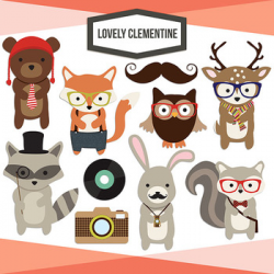 Woodland Hipsters Clip Art - woodland animals line art - Lovely Clementine
