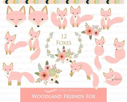Fox Clipart Pink Fox Woodland Friends Fox Digital Fox Clip ...