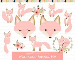 Fox Clipart, Pink Fox, Woodland Friends, Fox Digital, Fox Clip Art -  Instant Download - CA168