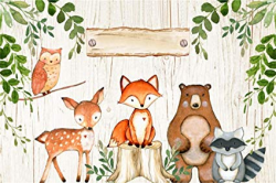 Leyiyi 7x5ft Cartoon Zoo Animals on Wooden Board Backdrop Rustic Kids  Birthday Banner Baby Shower 1st B Day Background Watercolor Tree Branch ...