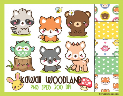 Woodland clipart, spring clipart, woodland animals clipart, woodland  clipart, kawaii animals clipart, woodland baby animals clipart