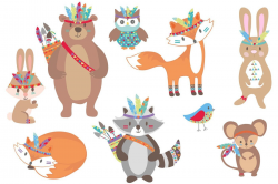 Tribal Woodland Animals Clipart By PaperHutDesigns ...