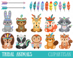 Tribal Woodland Animal Clip Art, Forest Animals