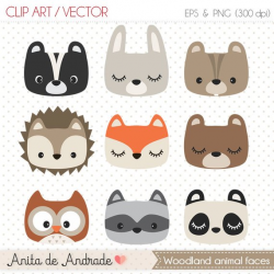 50% OFF Woodland animal faces Digital Clipart - Commercial ...