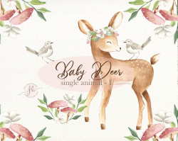 Baby Deer Watercolor Clipart, Woodland Nursery, Floral Crown, Nursery  Decor, Floral Clipart, Printable Wall Art, Woodland Baby Shower