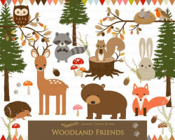 Woodland Clipart, Woodland Friends Clipart, Woodland Friends, Woodland  Animals, Forest Friends, Woodland Digital, Camping Clip Art - CA178