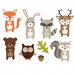 Paper Woodland Animal Clip art - Deer, bear and owl leaves ...