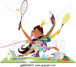 Vector Stock - Busy black woman and mother multitask between ...