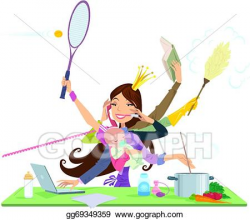 EPS Vector - Busy woman doing many things at the same time ...