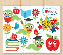 Little Book Worm Clipart, Back To School, Graduation, Teachers, Insects,  Apple, Commercial Use, Vector Clipart, SVG Files