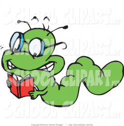 Clip Art of a Smart Green Book Worm Crawling and Reading by ...