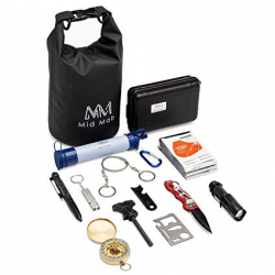 Mid Mab Survival Kit (12-Piece Set) Ultimate Tactical Gear | Camping |  Hiking | Emergency | Water Filter Straw, Knife, Flashlight, Fire Starter,  ...