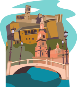 Historic Spanish Church and Castle - Vector Image