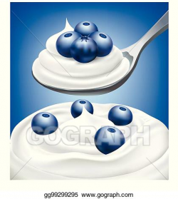 Vector Illustration - Yogurt cream on spoon with fresh ...