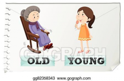 Vector Art - Opposite adjectives old and young. Clipart Drawing ...