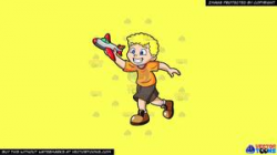 Clipart: A Young Boy Playing With His Toy Airplane on a Solid Sunny Yellow  Fff275 Background