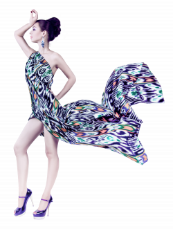 Young Woman In Fashion Flying Fabric Dress PNG Image - PurePNG ...