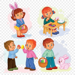 Set Clip Art Illustrations With Young Children On Easter ...