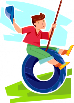 Youngster Swings on Outdoor Tire Swing - Vector Image
